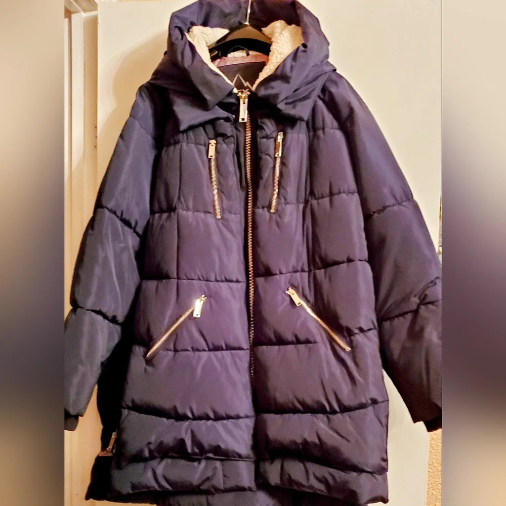 HFX Dark Blue Puffer Jacket with Hood - Picture 1 of 10